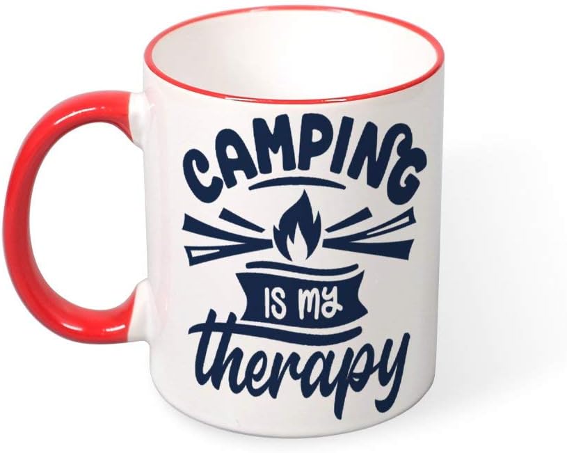 DKISEE Camping Is My Therapy Color Coffee Mug Novelty 11oz Ceramic Mug Cup Birthday Christmas Anniversary Gag Gifts Idea