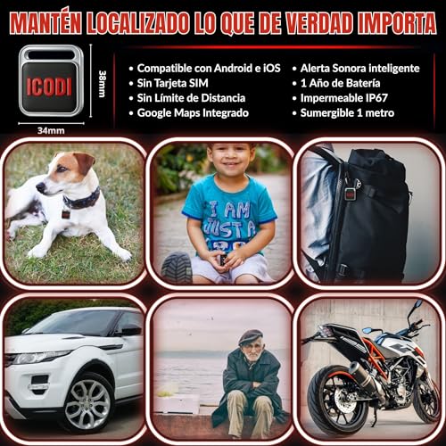 ICODI Global Locator for Car without SIM Card Without Distance Limit Without Subscription Google MAPS Integrated Android and iOS 1 Year Battery Tracker Bluetooth Motorcycle, Children, Elderly and Objects