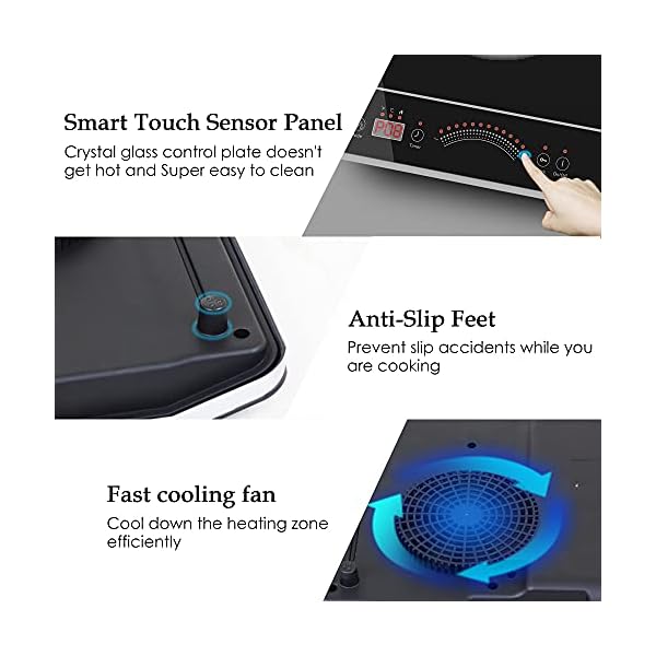 Induction Hob Portable, Single Induction Cooker, Electric Cooktop Hot Plate Ceramic Glass with Sensor Touch LED Display 3 Hours Timer 2000W