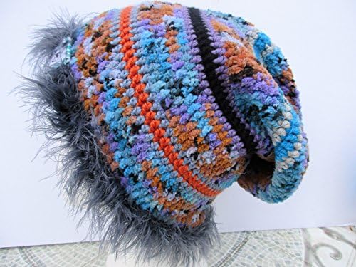 BlueBear Original Fuzzy Slouchy Crochet Beanie in Grey, Orange, Blue, Purple, and Black