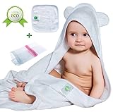 Bamboo Baby Hooded Bath Towel with Ears - Organic - Hypoallergenic - For Girls and Boys - Sized for Infant and Toddler - Laundry Bag and Baby Washcloths Included by Puritail