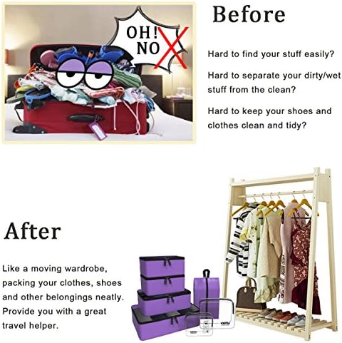 YAMIU Packing Cubes 7-Pcs Travel Organizer Accessories with Shoe Bag and 2 Toiletry Bags(Purple) 6 YAMIU Packing Cubes 7-Pcs Travel Organizer Accessories with Shoe Bag and 2 Toiletry Bags(Purple)