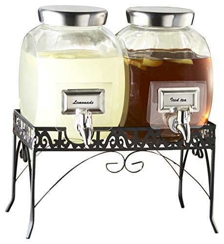 Style Setter 210981 Beverage Cold Drink Dispenser w 1-Gallon Each Capacity Glass Jug, Leak-Proof Acrylic Spigot for Parties, Weddings, & More, 12x7x16, Clear