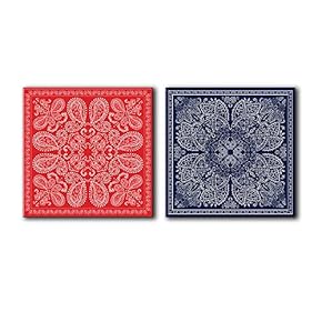 2 Panel Square Red and Blue Floral Pattern...