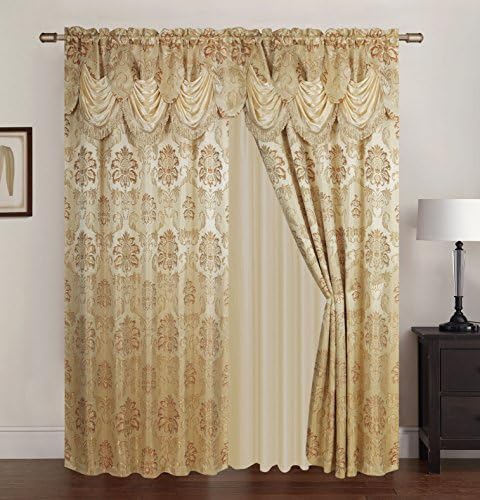 RT Designers Collection Benton Jacquard Rod Pocket Single Curtain Panel, Beige
