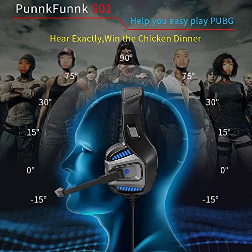 PunnkFunnk Gaming Headphone with Microphones, Xbox One Headset with 7.1 Surround Sound, LED Light PS4 Headset with Mic, Noise Cancelling Gaming Headset PC Over-Ear Headphones (S01)
