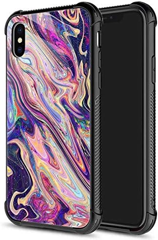 iPhone Xs Max Case,9H Tempered Glass iPhone Xs Max Cases, Pink and Purple Marble Pattern Design Shockproof Anti-Scratch Case for Apple iPhone Xs MAX 6.5-inch Pink Marble