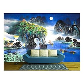 Chinese Landscape Watercolor Painting - Removable Wall Mural | Self-Adhesive Large Wallpaper - 66x96 inches