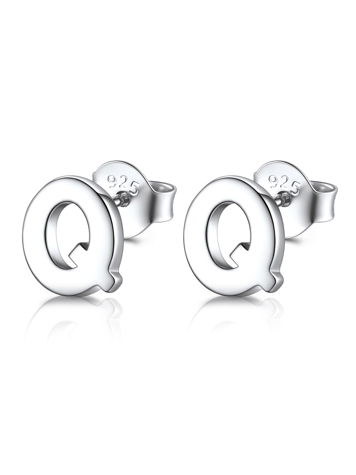 FOCALOOK Stud Earrings for Women Sterling Silver Initial Earring 925 Letter Q Silver Ear Studs Personalized Alphabet Jewelry Hypoallergenic Meaningful Gifts for Ladies