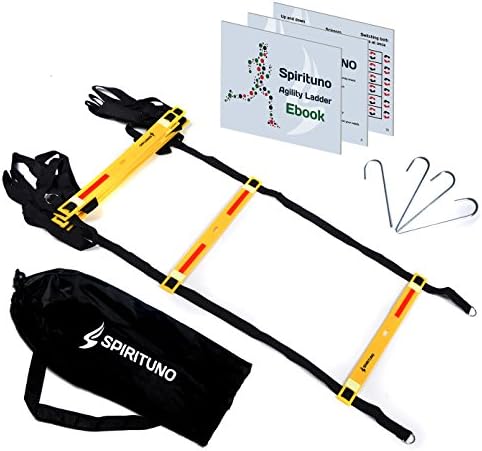 Adjustable Agility Ladder with Reflective Glowing Tapes for Fast Footwork, Short Run Speed in Lacrosse, Football, MMA, Crossfit Fitness Training Exercise or Floor Workout Drills - 10 Rungs - 13 Feet