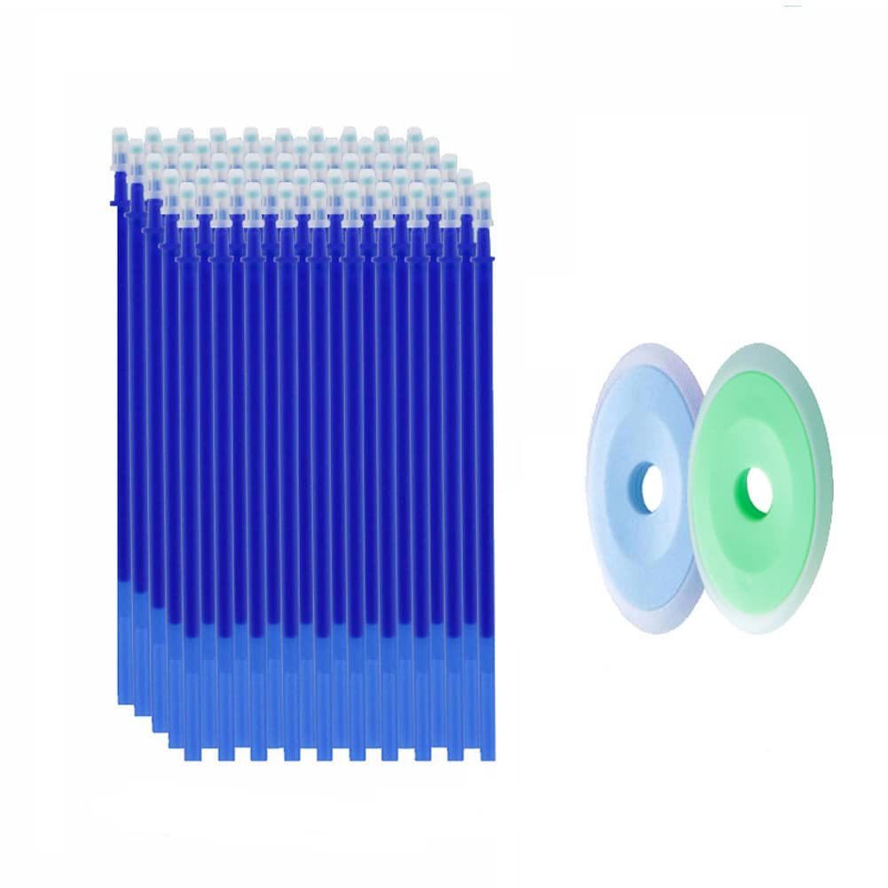 MROOFUL 50 Pack Erasable Gel Pen Refills 0.5mm Blue Ink Office School Erasable Pen Friction Handle Colored 2PCS Eraser Writing Stationery