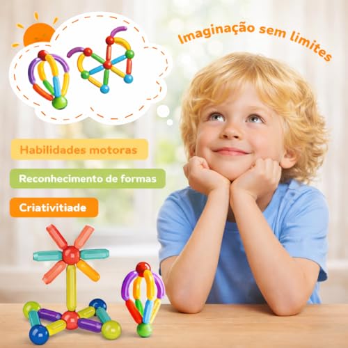 Blocos Magnéticos Infantil 84 Peças Brinquedo Educativo Construção STEM 3D