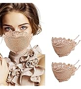 2 Pack Black Lace-Face-Masks for Women Masquerade Party Reusable Fashion Face Cloth for Wedding H...