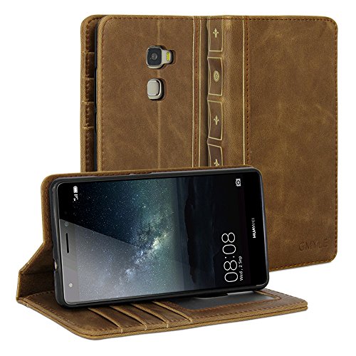 Huawei Mate S Case, GMYLE Book Case Vintage for Huawei Mate S - Brown PU Leather Stand Case Cover