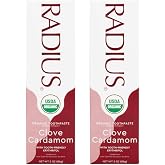 RADIUS USDA Organic Toothpaste 3oz Non Toxic Chemical-Free Gluten-Free Designed to Improve Gum Health &amp; Prevent Cavity - Clove Cardamom - Pack of 2