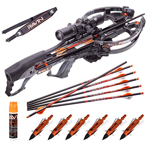 RAVIN Crossbow R26 400 FPS Crossbow Predator Dusk Grey + Aluminum Broadheads Qty 6 + Padded