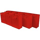 OccasionALL Red Gift Bags, Red Paper Bags with Handles for Christmas & Valentines, Holidays, Birthdays, Weddings, Party Favors, Retail Supplies, Shopping, Bulk, 7.5x3.5x9, 12 Pack