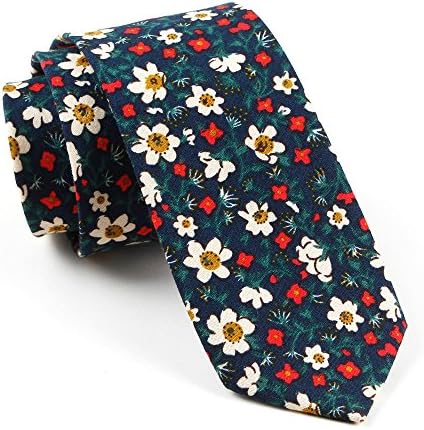 Men's Skinny Tie Floral Print Cotton Necktie, Groom,Groomsmen,Dances