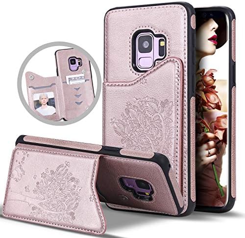 Galaxy 9 Case with Card Holder,S9 Wallet Case for Women,Vodico Durable Folio Flip Slim Fit Vintage Embossed Leather Wallet Back Magnetic Closure Cover with Credit Card Slots&Kickstand (Rose Gold)