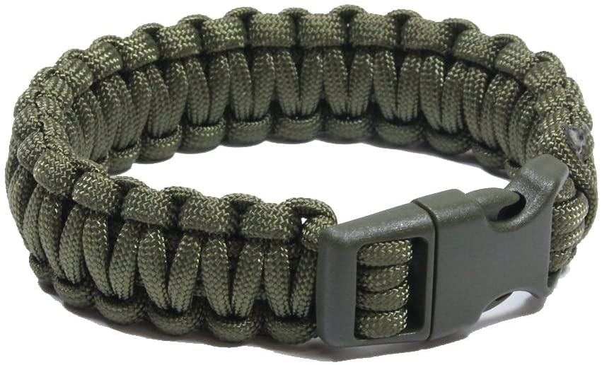 Paracord Survival Bracelet Olive, Black, Khaki, Coyote Tan, Depending on Selection, Outdoor, Approx. 2.20 cm Wide, 18 or 23 cm Long, Emergency Rope Cord (24.5 cm, Olive/Green)