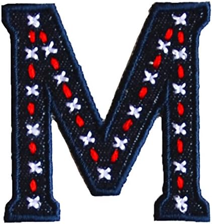 TrickyBoo Iron-On Letter Patch Craft Applique M Denim Blue 5Cm for Crafts Jeans Clothing Fabric Names to Iron On Backpack Ceiling Neckerchief Scarf Jacket Hat Cap Dresses Pants Idea Personalise Wall