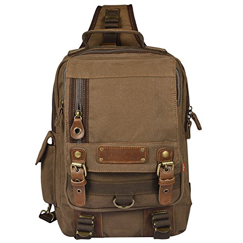 Vbiger Men s Canvas Backpack Sling bag Chest Pack for Travelling (Coffee)
