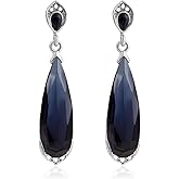 Watforsh Dark Blue Sapphire Navy Blue Silver Teardrop Dangle Earrings Studs Crystal Stone Cubic Zirconia Formal Earrings