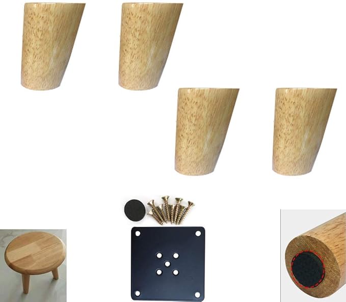 Agmcee Set of 4 Oak Furniture Legs Slanted Tapered Table