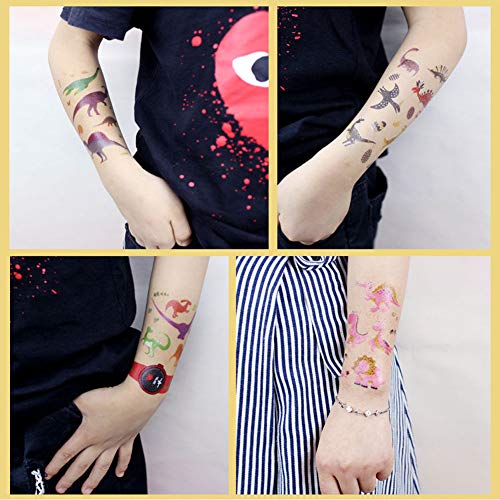 Jatidne Dinosaur Temporary Tattoos for Kids Boys Birthday Party, 300 Tattoos (Pack of 24 Sheets) Waterproof Dinosaur Tattoo Stickers, Dinosaur Party Supplies Great Children Party Favors