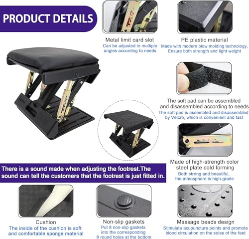 Nalacal Adjustable Foot Rest For Under Desk At Work, Ergonomic Stool Computer Footrest Foldable Height Soft Cushion Office, Gaming,Computer