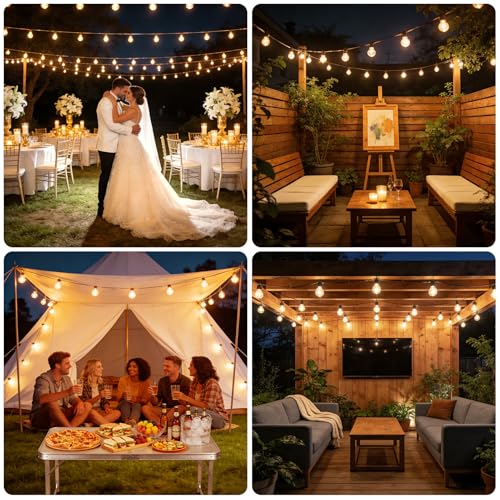 LED Fairy Lights Outdoor Solar 10 m Fairy Lights 25 + 2 G40 Bulbs Timer | Remote control, auto on/off, waterproof, dimmable, 8 modes, garden, patio, wedding, balcony decoration, warm white