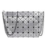 Mily Laser PU Evening Party Clutch Handbag Crossbody Shoulder Bag with Chain Strap Silver Gray