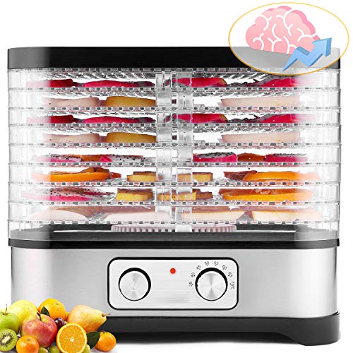 Food Dehydrator Machine - BPA Free Drying System With Nesting Tray - For Beef Jerky Preserving Wild Food and Fruit Vegetable Dryer in Home Kitchen(Button/400W-8Layer)
