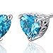 Peora Swiss Blue Topaz Heart Stud Earrings 925 Sterling Silver, Solitaire Scroll Gallery, 2 Carats Total 6mm, Friction Back, Sparkling Blue Gem Earrings, December Birthstone Earrings