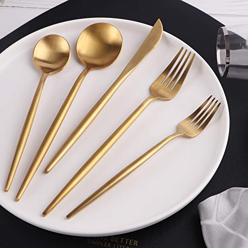 HF HOFTEN Luxury Gold Silverware Set, 20Piece Golden Stainless Steel