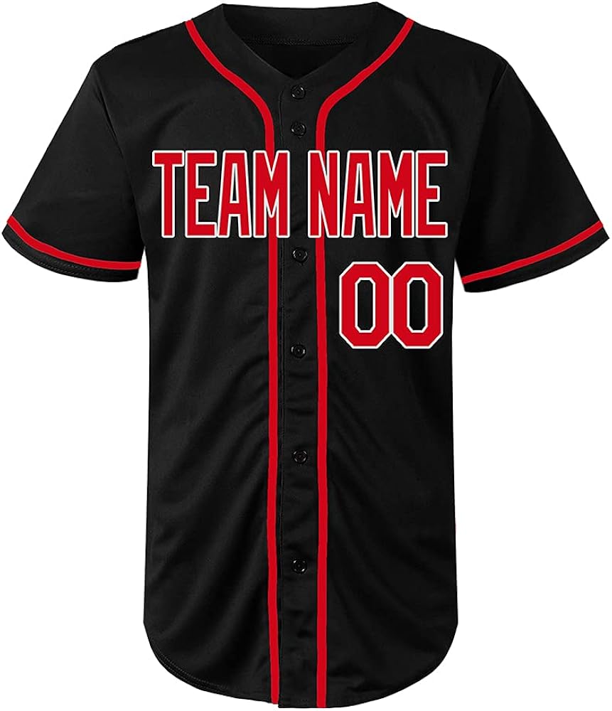 Black Custom Baseball Jersey for Youth Full Button Mesh Stitched Name
