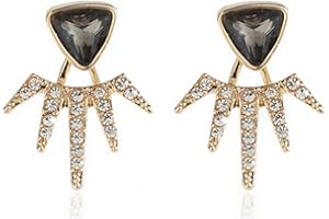 Eoumy Elegant Crystal Ear Jacket Earrings Teardrop Leaf Dangle Round Sun Stars Studs Earrings for Women Girl