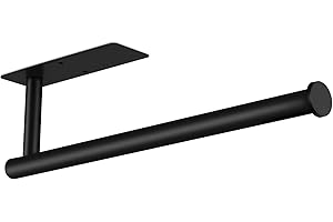 LISM Under Cabinet Paper Towel Holder - Matte Black No Drill Adhesive, Rust-Resistant Stainless Steel for Kitchen & RV