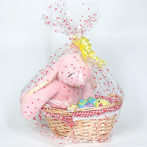 MEIEM Wicker Basket Gift Baskets Empty Oval Willow Woven Picnic Basket Easter Candy Basket Large Storage Basket Wine Basket with Handle Egg Gathering Wedding Basket (Pink) - Thumbnail 5
