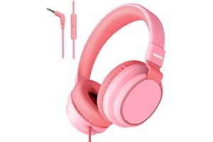 MIDOLA Kids Headphone Wired Volume Limited 85/94dB Over-Ear/On-Ear Foldable Headset with Microphone Hearing Protection Headphones for Toddler Boy Girl Child School Learning Pad Tablet Pink