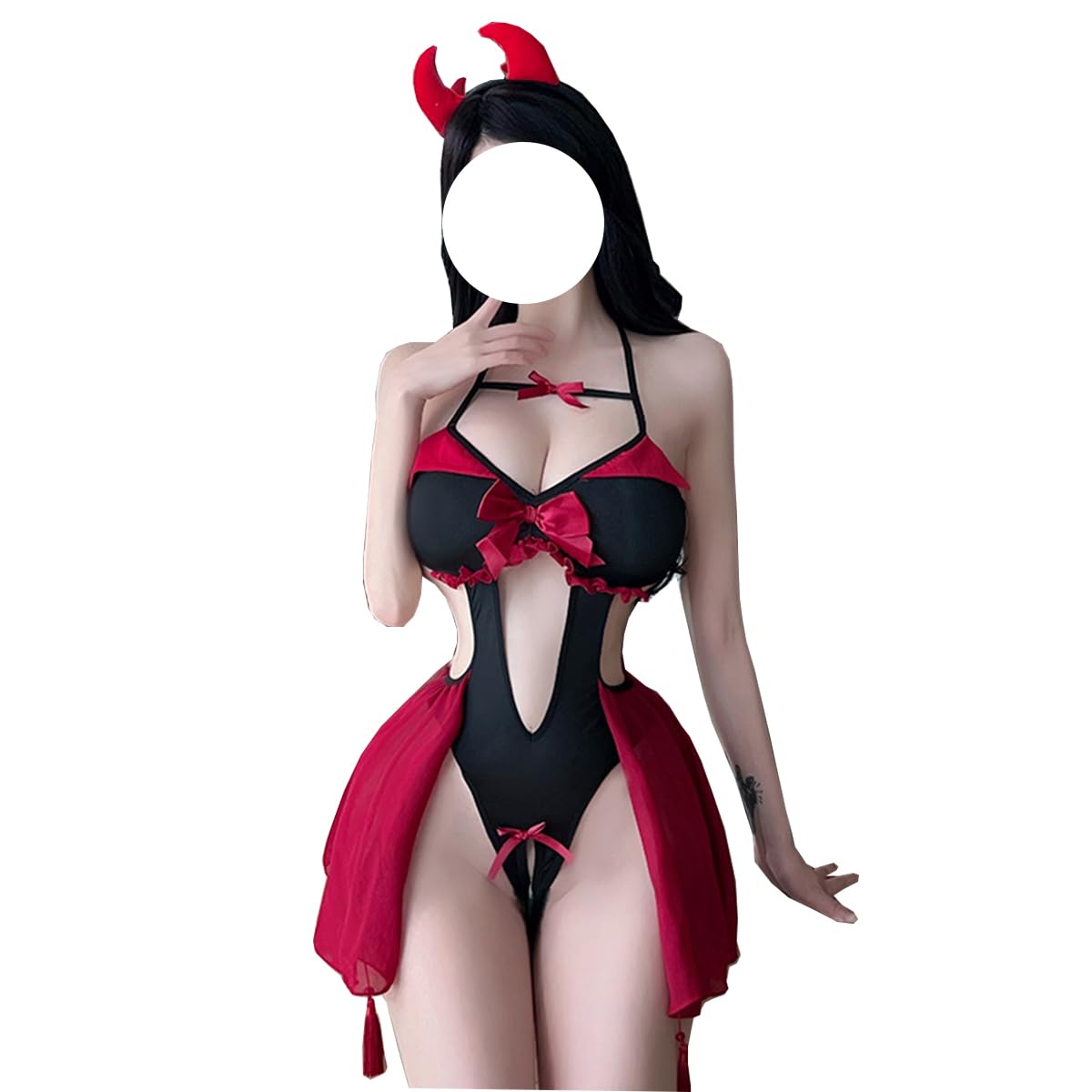 SNOMYRS Cosplay Lingeries Bodysuit Anime Cosplay Goth Devil Horn Costumes Maid Outfits Crotchless Dress Suit Babydoll