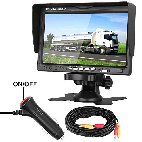LeeKooLuu Vehicle Rear View LCD Monitor 7'' Display Full Color Wide Screen Hook on Dash/Windshield for Backup Camera Systems for Car/Pickup/Truck/RV/Camper