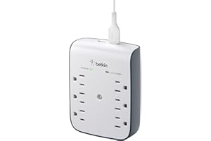 Belkin 6-Outlet Wall Surge Protector w/ 2 USB-A Ports, Wall-Mountable Surge Protector for Home, Office, Travel, Computer Desktop, Laptop, Phone Charger, & More - 900 Joules of Protection