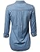 Women's Basic Classic Button Closure Roll Up Sleeves Chest Pocket Denim Chambray