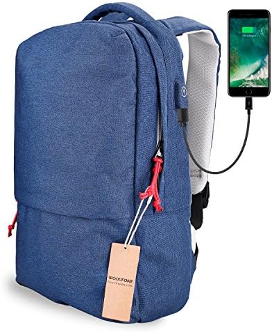 Laptop Backpack WOODOFNE High Capacity 15.6 inch Business Backpack with USB Charging Port Travel Casual Waterproof Anti-Theft Notebook School Bag (Blue)