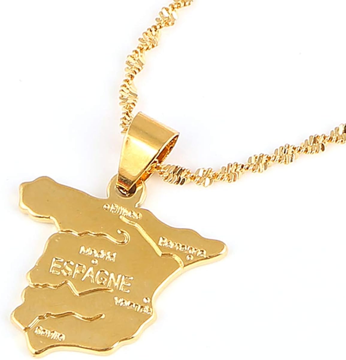 Spain Map Pendant Necklace Chain for Women 24K Gold Color