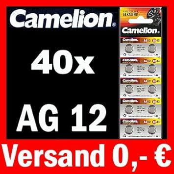 40 x AG12 LR43 KNOPFZELLEN 186 386 GP86A SR43W CAMELION