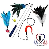 Pet Fit For Life 4 Piece Dual Rod Feather Teaser and Exerciser For Cat and Kitten - Cat Toy Interactive Cat Wand