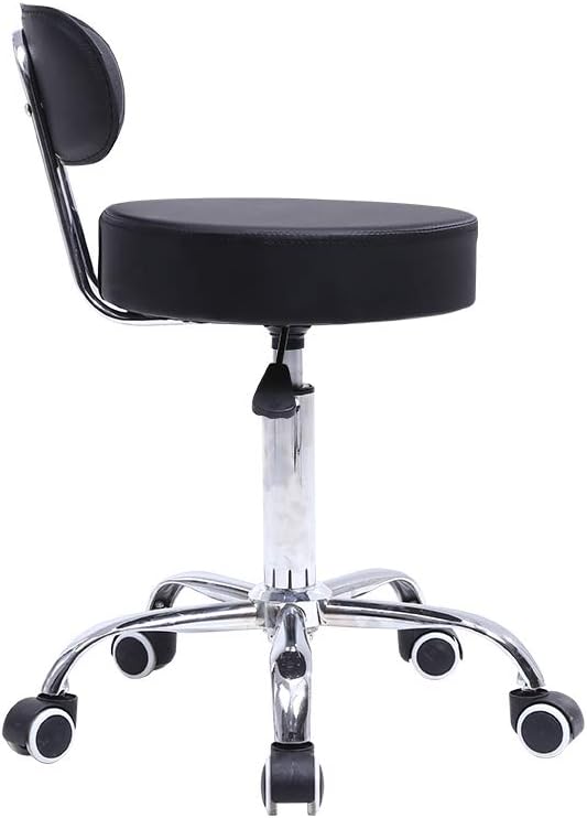 KKTONER PU Leather Rolling Stool with Mid Back Height Adjustable Office Computer Home Drafting Swivel Task Chair with Wheels (Black) - Image 4