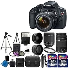 Canon EOS Rebel T5 18MP EF-S Digital SLR Camera USA warranty with canon EF-S 18-55mm f/3.5-5.6 IS [Image Stabilizer] II Zoom Lens & EF 75-300mm f/4-5.6 III Telephoto Zoom Lens + 58mm 2x Professional Lens +High Definition 58mm Wide Angle Lens + Auto Power Flash + UV Filter Kit with 24GB Complete Deluxe Accessory Bundle